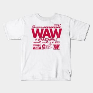 Vintage Warsaw WAW Airport Code Travel Day Retro Travel Tag Poland Kids T-Shirt